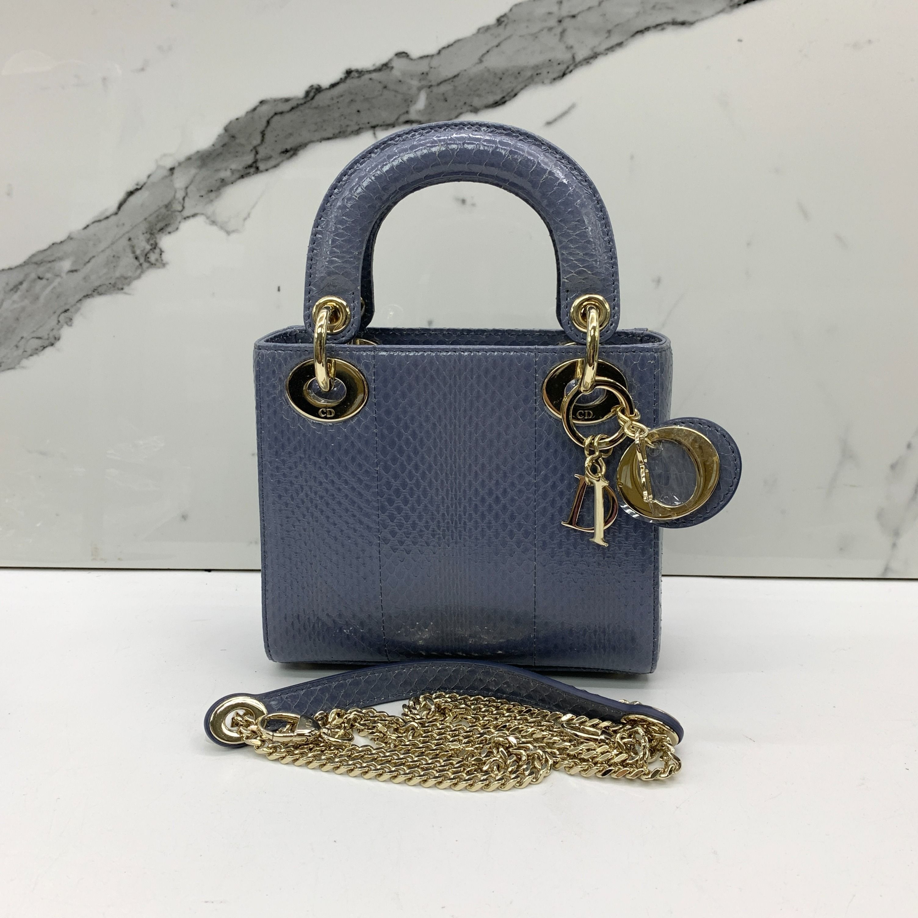 DIOR BLUE BAG LADY MINI PYTHON CHAIN 2WAY BAG 257011685 WE, Luxury ...