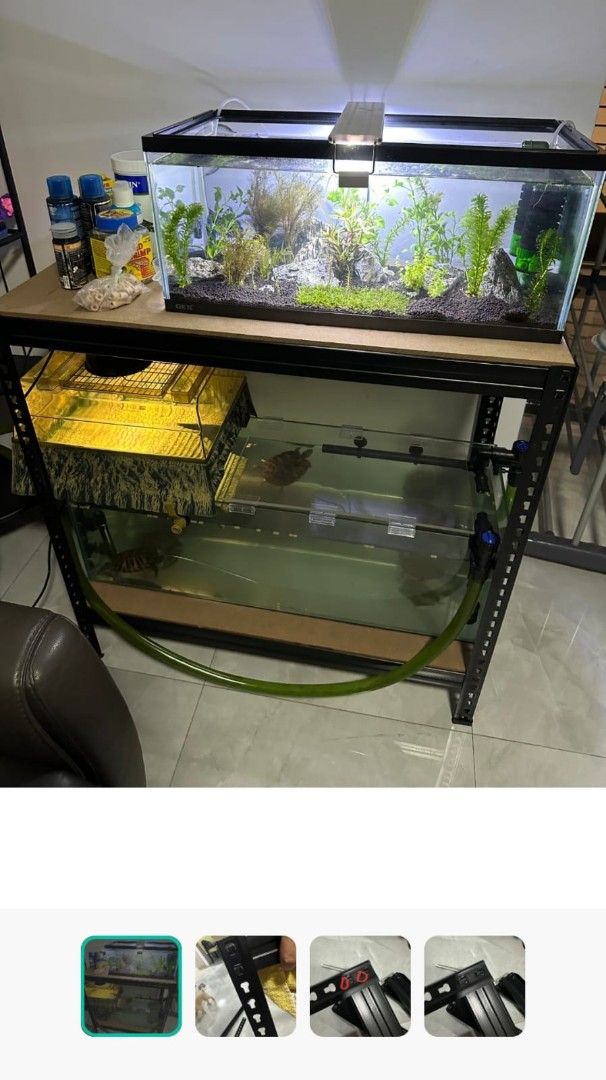 Fish tank stand (Category: Homes & Other Pet Accessories) located in Singapore. Submitted by jimjim45 (Listing ID 1376171172, Image 2). Description: Brand New Hold 200kg each level Fully adjustable Please refer to last picture for dimensions and prices Self collection only .