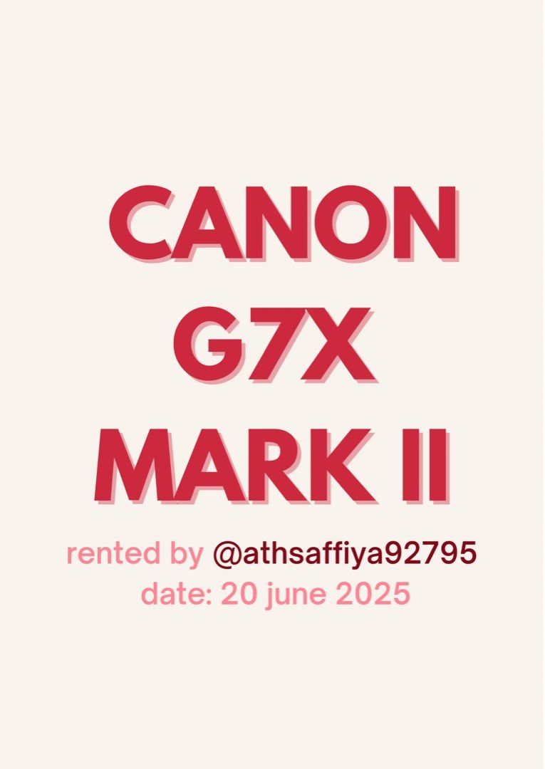 g7x rental (Category: Announcements) located in Kuala Lumpur. Submitted by telukiss (Listing ID 1376028183, Image 1). Description: this listing is for my customer to leave a review for the camera rental and service provided. thank YOU :).