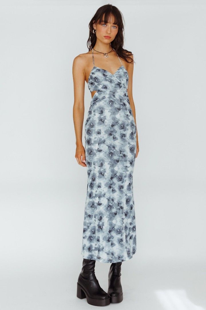 Gray leopard Halter Dress (Category: Dresses) located in Makati City. Submitted by corglee (Listing ID 1376206809, Image 1). Description: Brand new w tag Brand: Angel Biba Size : XS Color: Gun metal Gray Bust 32-34 in Waist 24-26 in Length: 52 in P880 IG: LuxeManilaHub.