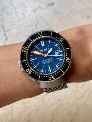 Helson Sharkmaster 45mm watch (Category: Men's Watches) located in Valenzuela. Submitted by philoris (Listing ID 1376112675, Image 1). Description: Hi guys, Selling like new Helson Sharkmaster 45mm divers, omega ploprof substitute, watch only Rfs: consolidating Can trade w Oris big crown or 65 divers 40mm complete w box only 9/10 up rating 45,000 cash, slightly negotiable, no lowballer please.