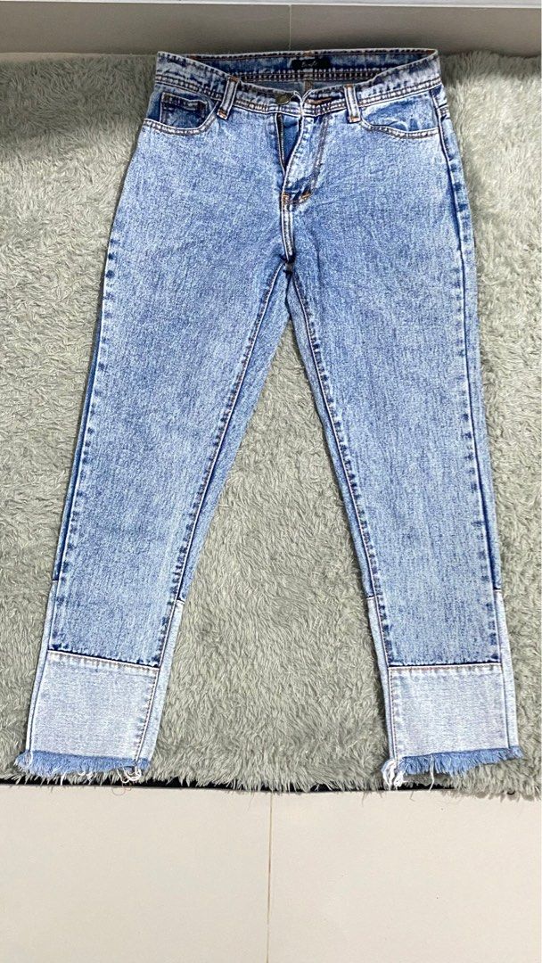 High Waisted Acid Wash Jeans Jeans High Waist Acid Wash Cuff