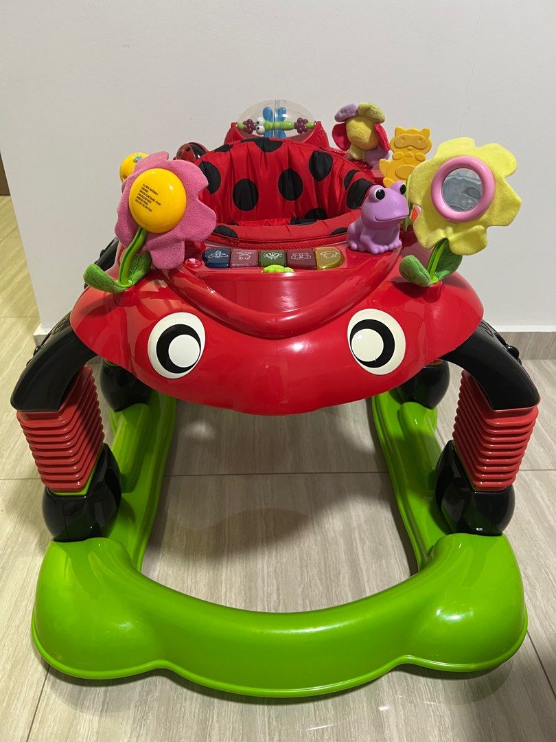 LadyBird 2in1 Baby Walker (Category: Infant Playtime) located in Singapore. Submitted by aziying (Listing ID 1376021471, Image 1). Description: -base with wheel and footrest -Adjustable height in 3 level with security lock -360’ movable seat -sensory toys available at both end (music NOT WORKING) -easy to dismantle for storage and easy to assemble for use.