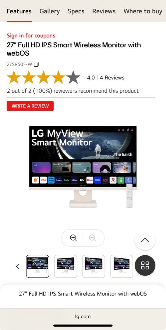 LG 27" Smart Monitor (White)628630601030421119