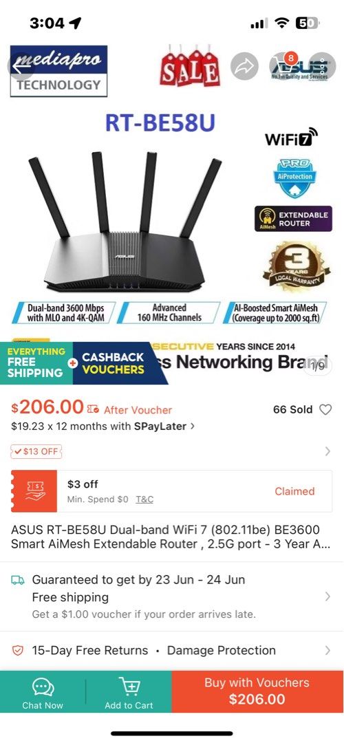 [LIKE NEW] ASUS RT-BE58U BE3600 Dual-Band Router63150924168833114