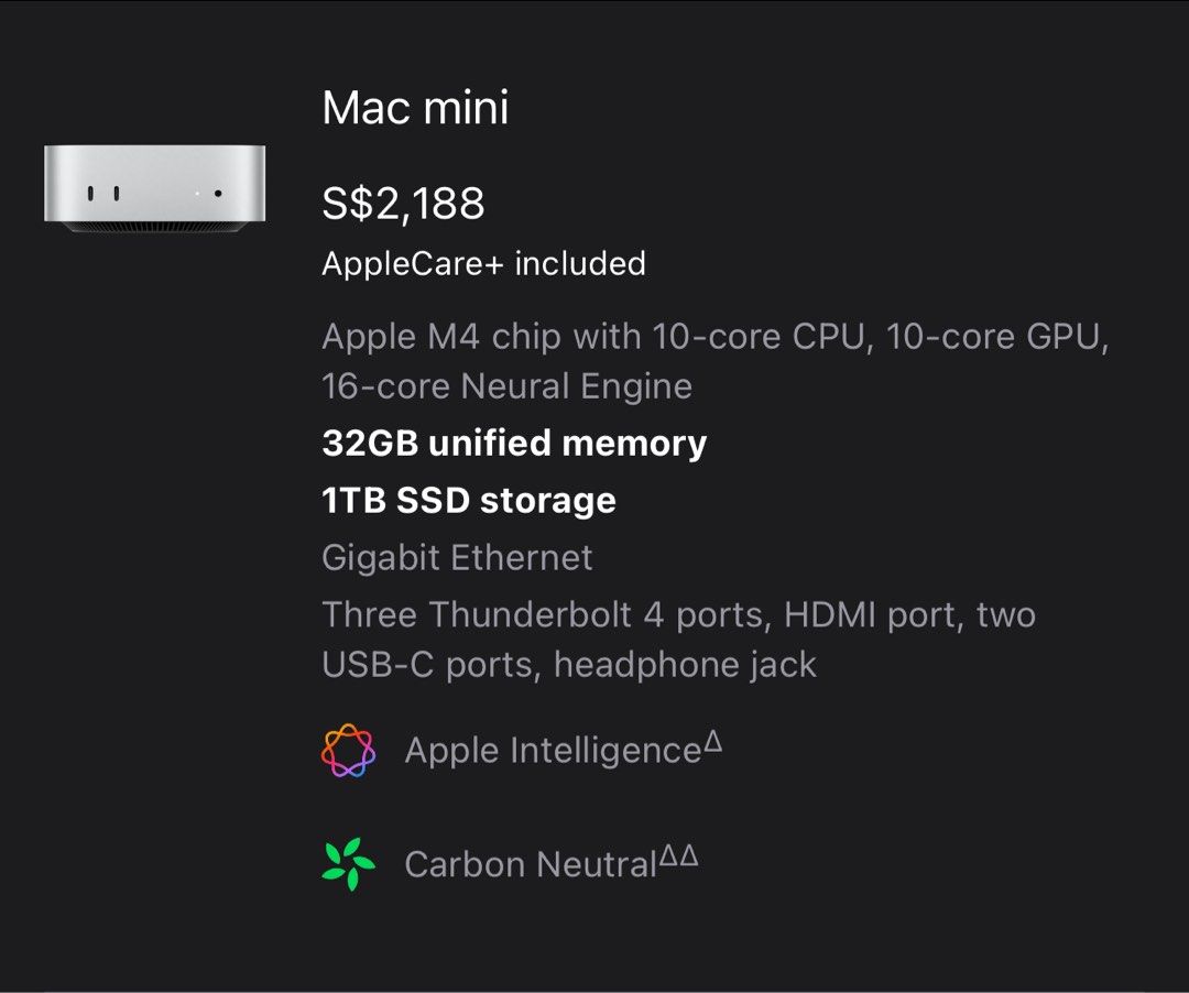 Mint Apple Mac Mini M4 32GB RAM 1TB SSD with AC+ Feb 202862853056799107112