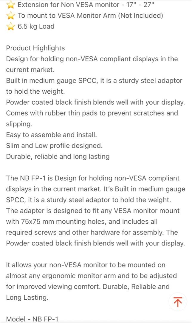 Monitor VESA Adaptor for Monitor without VESA - NB North Bayou FP-1 (17 to 27 inch)62863059665923112