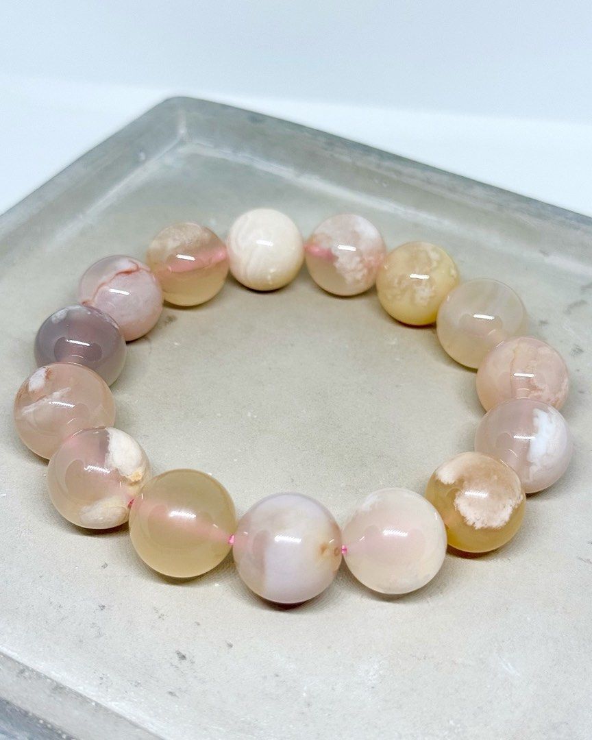 Natural High Quality Sakura Cherry Blossom Agate (Category: Bracelets) located in Gapan. Submitted by lcbrjc (Listing ID 1376109432, Image 2). Description: ✤ High Quality Sakura Cherry Blossom Agate ✤ Natural Earth Mined ✤ 14mm | 16-17cm ✅ ₱ 1300 ✅ Free Shipping. ✨ Sakura Flower Agate symbolizes growth, new beginnings, and emotional healing. It encourages self-discovery, resilience, and the courage to pursue dreams, fostering success by aligning 