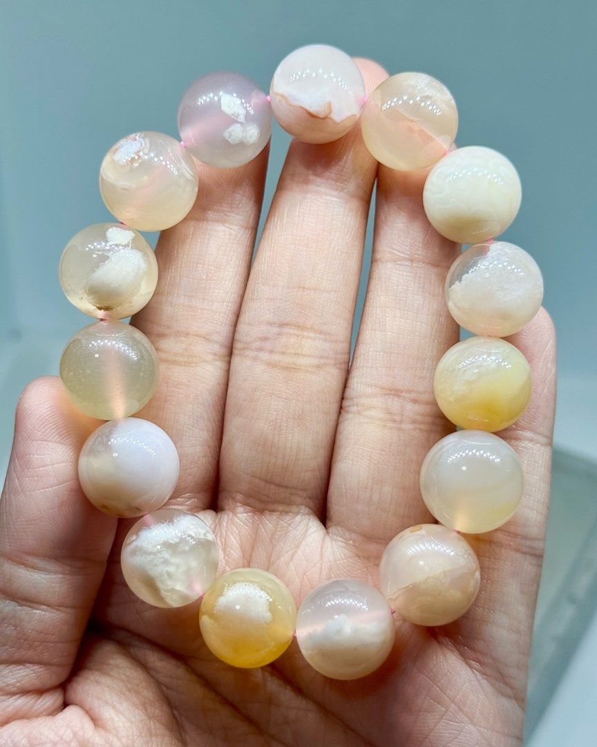 Natural High Quality Sakura Cherry Blossom Agate (Category: Bracelets) located in Gapan. Submitted by lcbrjc (Listing ID 1376109432, Image 3). Description: ✤ High Quality Sakura Cherry Blossom Agate ✤ Natural Earth Mined ✤ 14mm | 16-17cm ✅ ₱ 1300 ✅ Free Shipping. ✨ Sakura Flower Agate symbolizes growth, new beginnings, and emotional healing. It encourages self-discovery, resilience, and the courage to pursue dreams, fostering success by aligning 