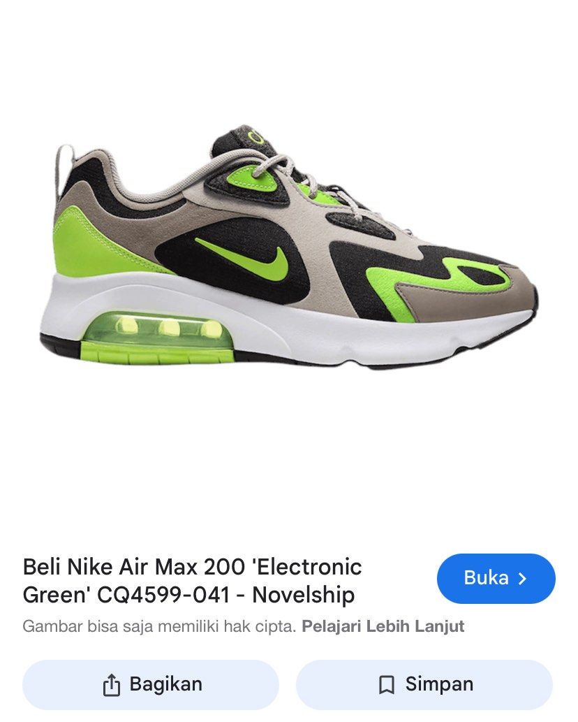 NIKE AIR MAX 200 ELECTRONIC GREEN SNEAKERS, Fesyen Pria, Sepatu
