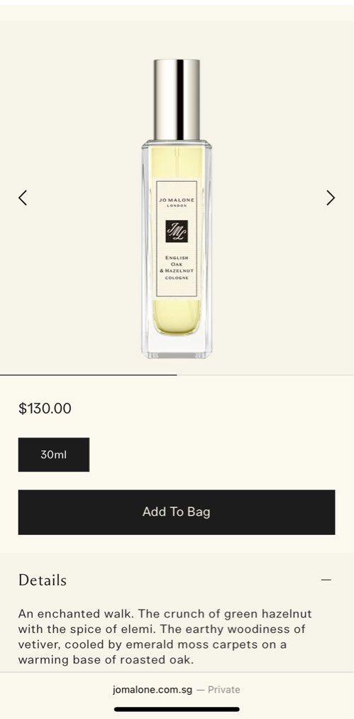 Perfume declutter (Category: Fragrance & Deodorants) located in Singapore. Submitted by cranes (Listing ID 1376175701, Image 3). Description: I am a fragrance junkie. All purchases were done at actual brand stores, airport duty free or Sephora/Escentials. Hence authenticity is guaranteed, do not buy if in doubt. • Hermes — Twilly d’Hermes EDP 50ml BRAND NEW WITH HERMES PACKAGING (as above), $160 • Jo Malone — English Oak & hazelnut 30ml (partiall