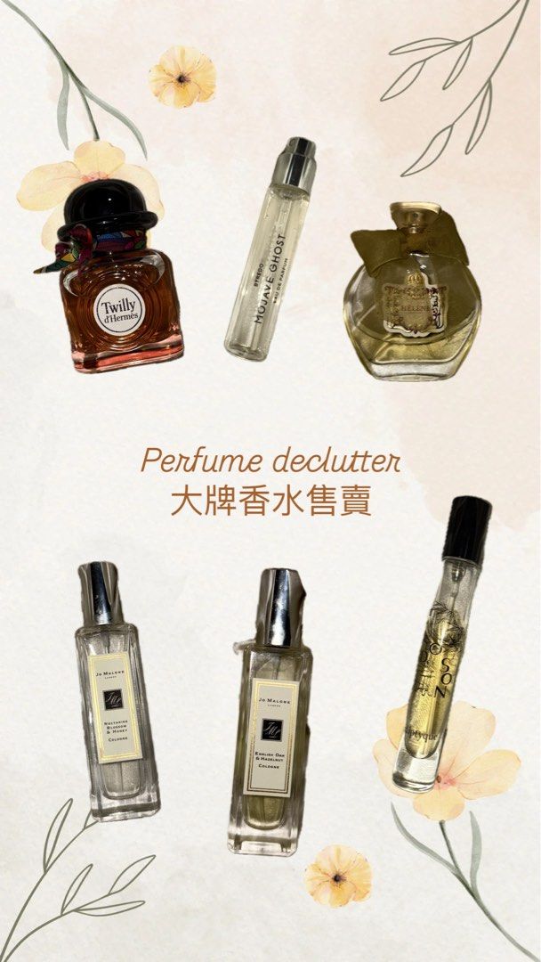 Perfume declutter (Category: Fragrance & Deodorants) located in Singapore. Submitted by cranes (Listing ID 1376175701, Image 1). Description: I am a fragrance junkie. All purchases were done at actual brand stores, airport duty free or Sephora/Escentials. Hence authenticity is guaranteed, do not buy if in doubt. • Hermes — Twilly d’Hermes EDP 50ml BRAND NEW WITH HERMES PACKAGING (as above), $160 • Jo Malone — English Oak & hazelnut 30ml (partiall