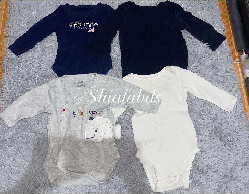 Preloved long sleeves onesies 3-6 mos. 4pcs. (Category: Babies & Kids Fashion) located in Quezon City. Submitted by shialabds (Listing ID 1376192019, Image 1). Description: The dark one brand is Gap. With freebie..