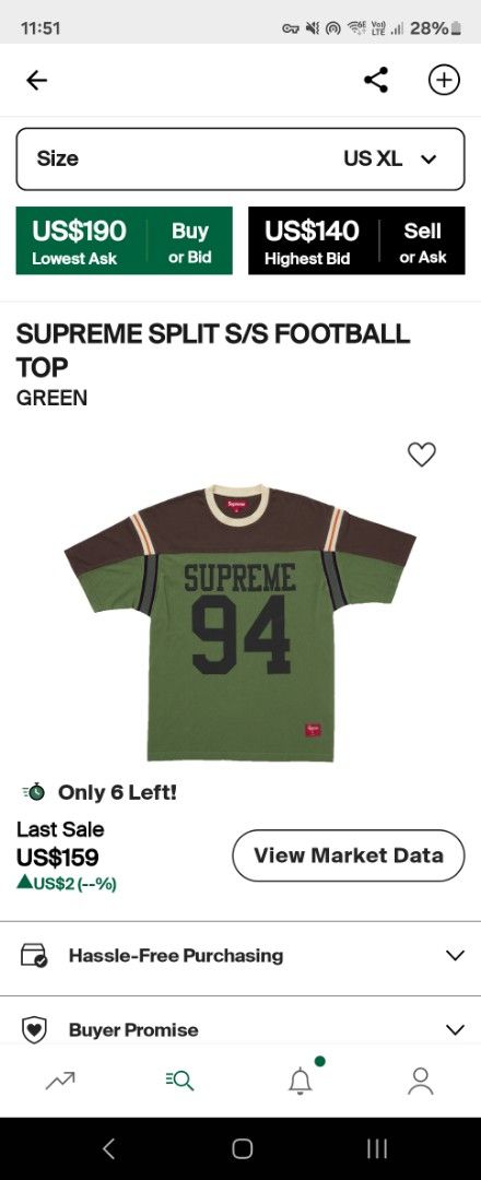SUPREME SPLIT S/S FOOTBALL TOP XL, Men's Fashion, Tops & Sets