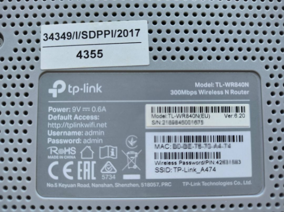 TP-Link Wifi TL-WR840N 300Mbps Wireless N Router62863084834947114