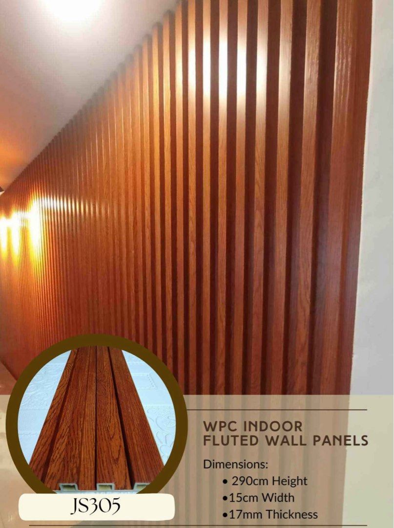 WPC FLUTTED PANEL 2.9meters x 15cm (Category: Wall Decor) located in Quezon City. Submitted by homedecor0824 (Listing ID 1376064133, Image 1). Description: 😍WE ARE ON SALE!😍 WPC FLUTED PANEL Indoor panel 9.5ft × 15.5cm × 8mm -290 9.5ft × 15cm × 17mm -350 9.5ft × 16cm × 24mm - 390 And also available: UPVC ceiling,UV board, SPC Click Lock, vinyl flooring, Pu stone pm for more info Order now..... ❤️WATER PROOF ❤️MOISTURE PROOF ❤️FIRE RETARDANT ❤️T