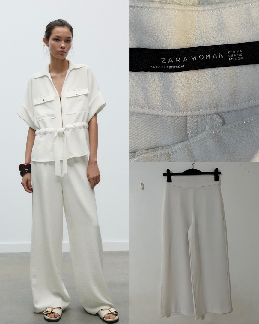 Zara Off-White Wide Leg Trousers Size XS