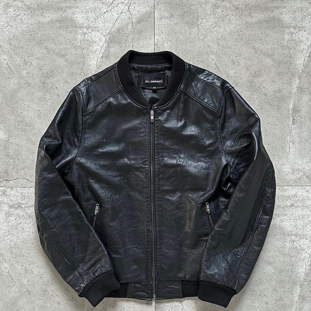 Bomber Full Grain Leather Jacket (Category: Coats, Jackets and Outerwear) located in Pasig City. Submitted by deteriortdmaterial (Listing ID 1376377413, Image 1). Description: Bomber Full Grain Leather Jacket Shoulder Width: 17 inches Sleeve Length: 25 Inches Pit to Pit: 21 inches Length: 26 inches.