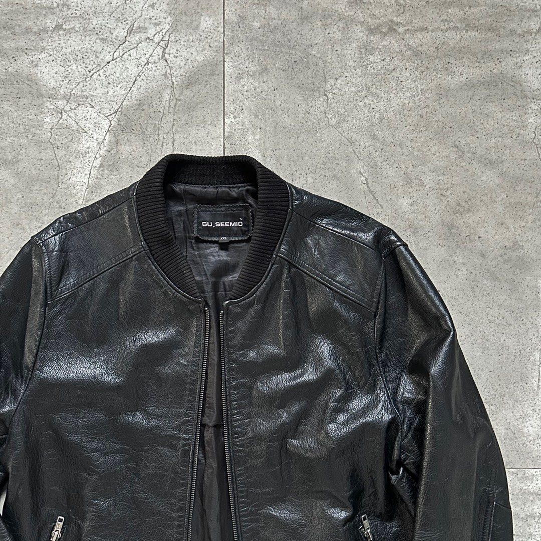 Bomber Full Grain Leather Jacket (Category: Coats, Jackets and Outerwear) located in Pasig City. Submitted by deteriortdmaterial (Listing ID 1376377413, Image 2). Description: Bomber Full Grain Leather Jacket Shoulder Width: 17 inches Sleeve Length: 25 Inches Pit to Pit: 21 inches Length: 26 inches.