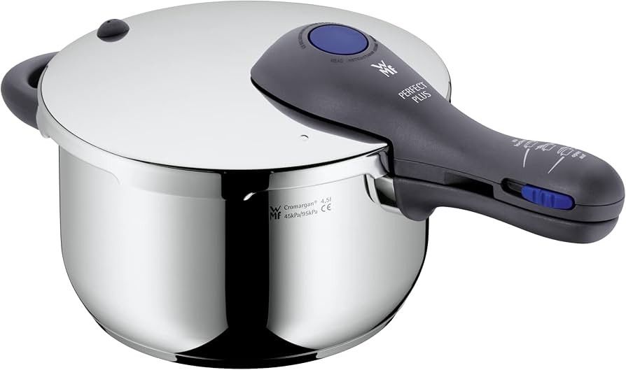 (BRAND NEW IN BOX) WMF Perfect Plus Pressure Cooker (Category: Cookers) located in Singapore. Submitted by slakedlime (Listing ID 1376269505, Image 1). Description: Made in Germany premium pressure cooker. Stainless steel, suitable for all stovetops. Easy to use, clean, and durable for quick cooking..