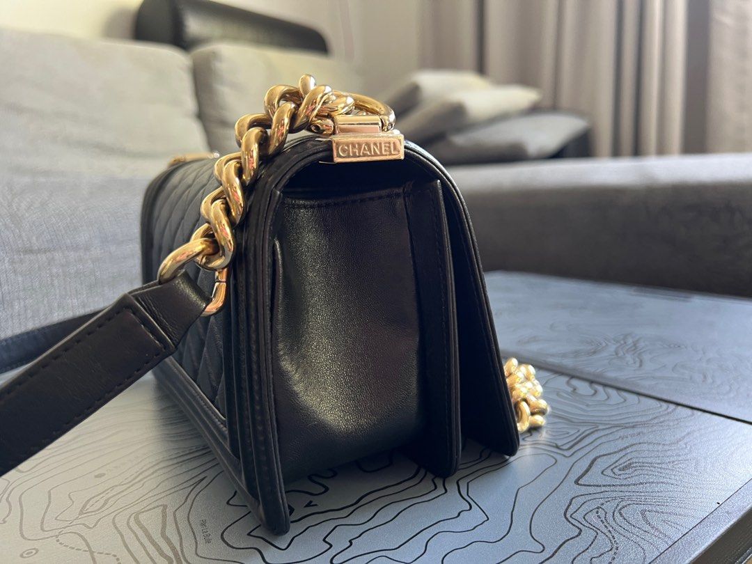 Chanel Boy small black lambskin (Category: Bags & Wallets) located in Singapore. Submitted by iselll (Listing ID 1376227236, Image 2). Description: Chanel Boy in lambskin GHW - Small size comes with box, authenticity card, dustbag.