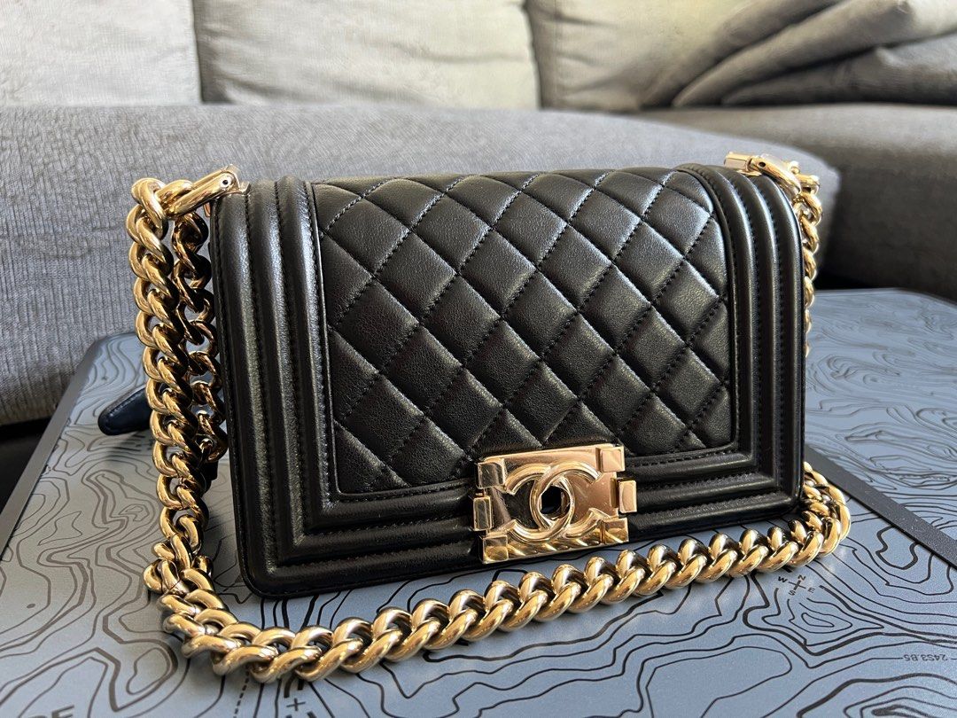 Chanel Boy small black lambskin (Category: Bags & Wallets) located in Singapore. Submitted by iselll (Listing ID 1376227236, Image 1). Description: Chanel Boy in lambskin GHW - Small size comes with box, authenticity card, dustbag.