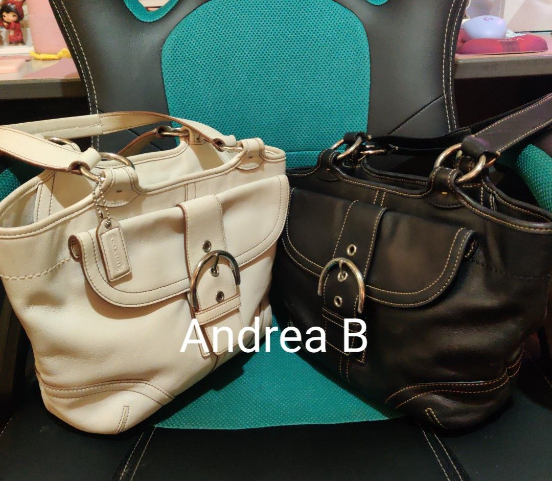 Coach Soho Buckle Leather Tote - Black & White (Category: Luxury Bags & Wallets) located in Davao. Submitted by deahs (Listing ID 1376335672, Image 1). Description: BUNDLE PRICE - 3.5k (LP) COACH Soho Buckle Leather Tote Bag in Black Flaws: Hardware tarnish, rubber lining, no hang tag Individual price: 1800 COACH Soho Buckle Leather Tote Bag in White Flaws: Hardware tarnish, Minimal stains, rubber lining Individual price: 1800 Dimensions: 7 inche