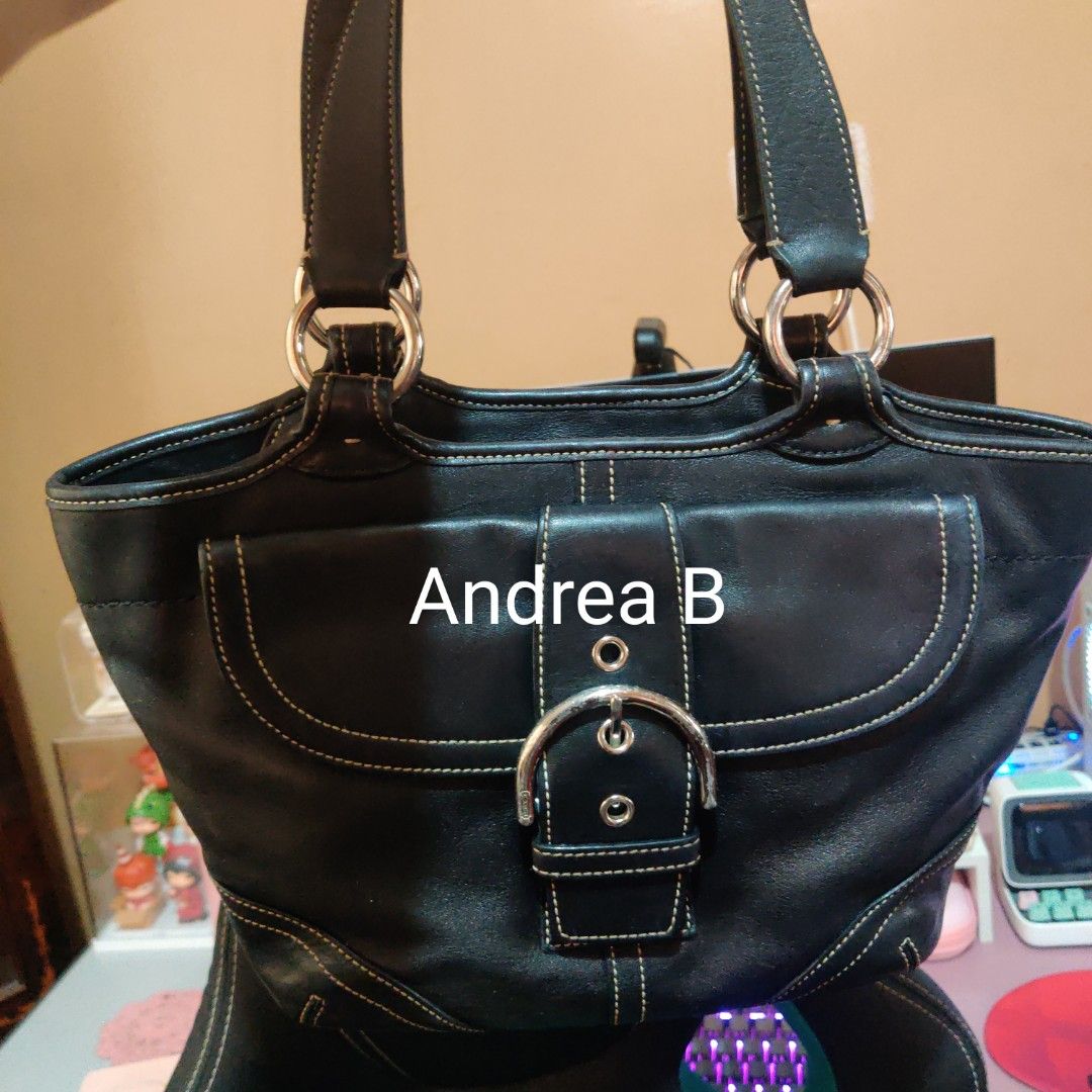 Coach Soho Buckle Leather Tote - Black & White (Category: Luxury Bags & Wallets) located in Davao. Submitted by deahs (Listing ID 1376335672, Image 2). Description: BUNDLE PRICE - 3.5k (LP) COACH Soho Buckle Leather Tote Bag in Black Flaws: Hardware tarnish, rubber lining, no hang tag Individual price: 1800 COACH Soho Buckle Leather Tote Bag in White Flaws: Hardware tarnish, Minimal stains, rubber lining Individual price: 1800 Dimensions: 7 inche