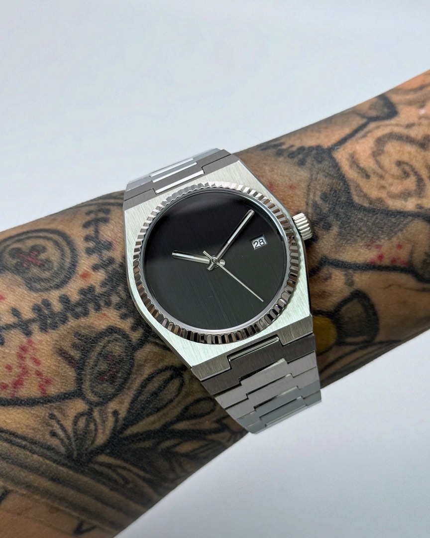 Custom Seiko Mod 40mm Black Sterile No Logo Fluted PRX Automatic Watch ...