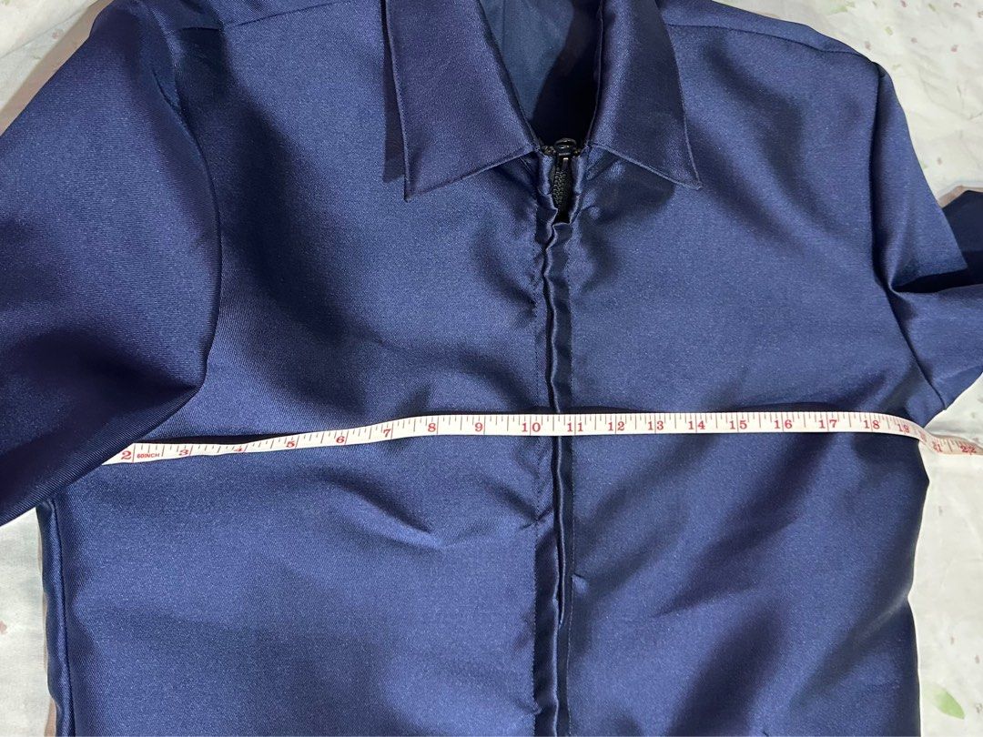 Customized Slim Fit Navy Blue Tuxedo Coat Zip (Category: Coats, Jackets and Outerwear) located in Legazpi City. Submitted by lezarellesque (Listing ID 1376335984, Image 2). Description: Custom made by our couturier but it wasn’t finished in time for the event. Can be worn in both semi-formal and formal events since this was designed to be a zip up coat jacket. Best fits Men with Medium frames, see photos for measurements .