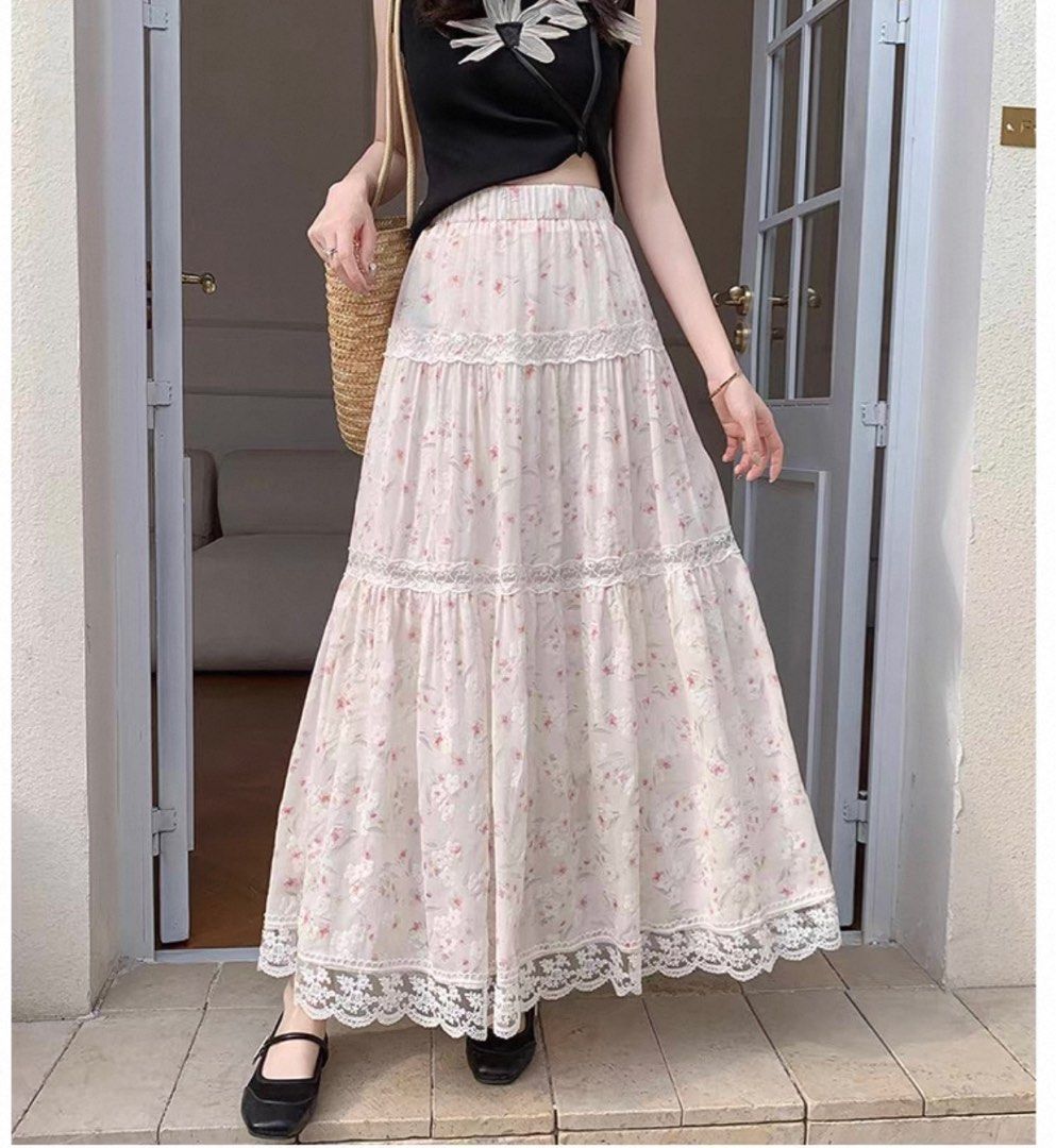 💗EXCLUSIVE: Spring Floral Lace Embroidery Tier Skater Midi/Maxi
