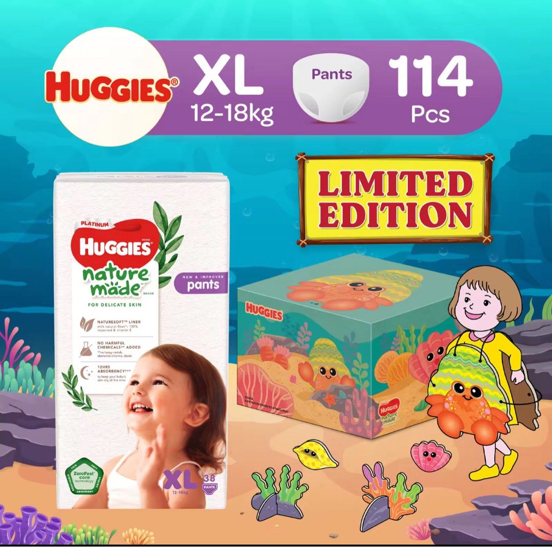 Huggies Naturemade Diaper Pants XL (Category: Diapers & Baby Wipes) located in Singapore. Submitted by vipulbanthia572998 (Listing ID 1376236983, Image 1). Description: ****Cheapest New Huggies Naturemade***** pants style diaper XL for sale. 3 packs of 38 piece. Can take 1,2 or 3 1 @ 20 2 @ 39 3 @ 58.