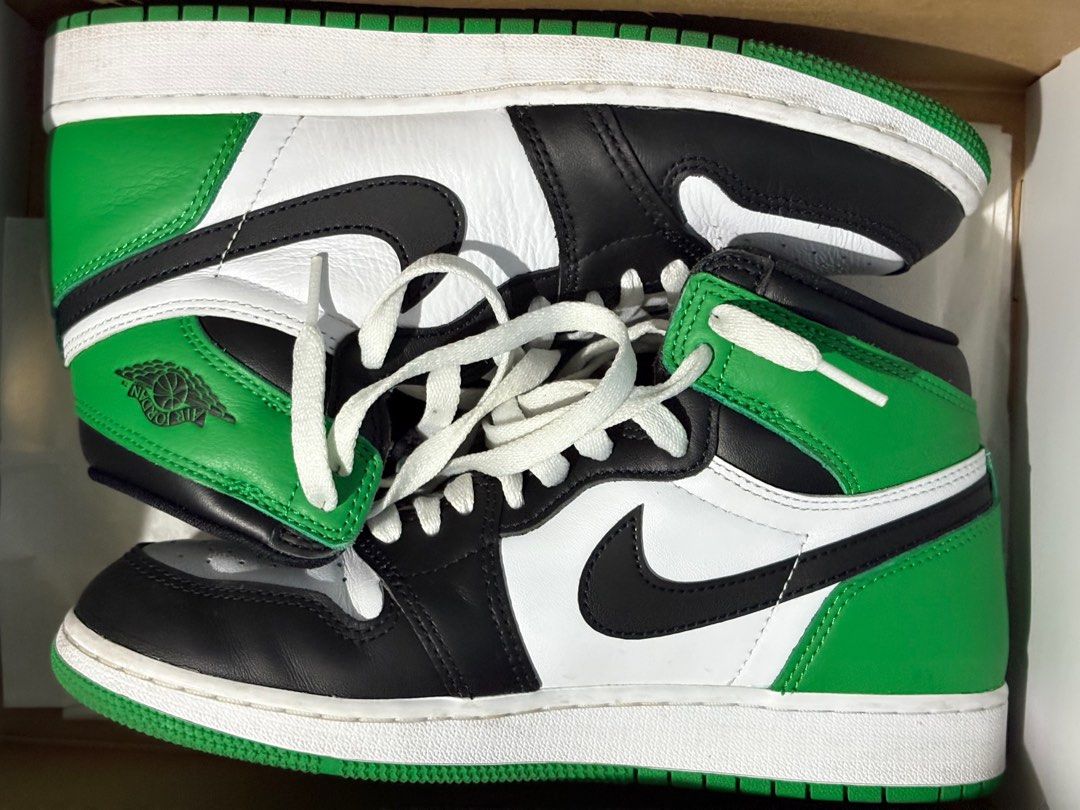 Jordan 1 High Lucky Green (Category: Sneakers) located in Las Pinas. Submitted by apoutletph (Listing ID 1376301297, Image 3). Description: Size 6Y / 7.5W / 6M 💯 intact for the box Comes with all the laces.