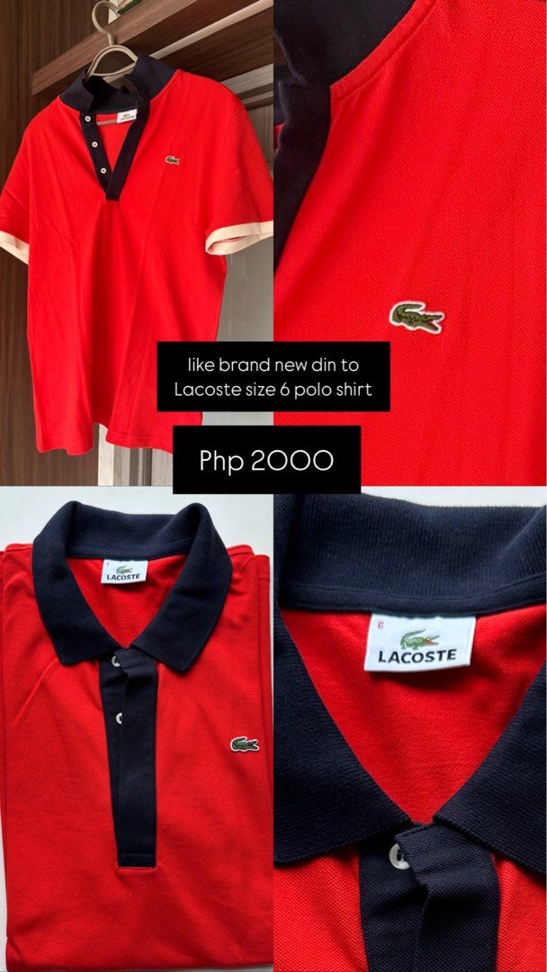 LACOSTE POLO SHIRT (Category: Tshirts & Polo Shirts ) located in Quezon City. Submitted by adc2011 (Listing ID 1376294028, Image 1). Description: SIZE 6 Delivery shouldered by the buyer via lalamove/grabexpress.