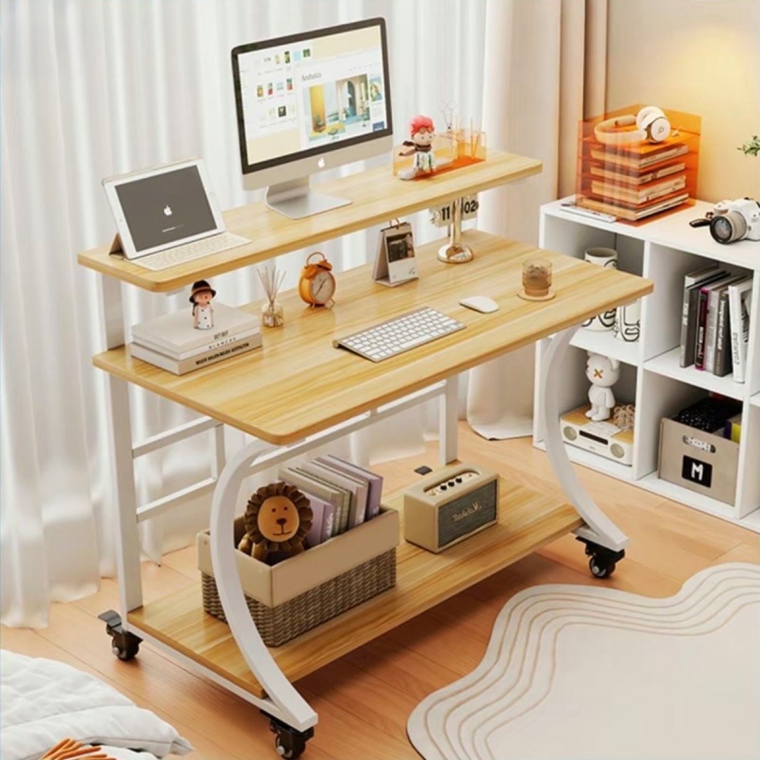 Laptop Computer Desk | Mobile Desk With Shelves | Rolling Study Desk ...