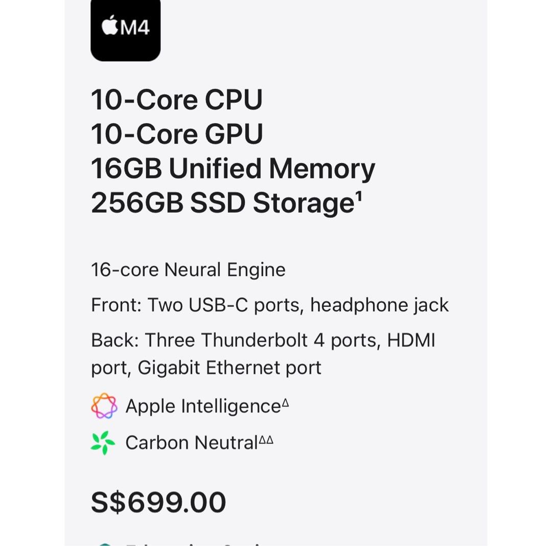 Mac mini M4 Chip 256GB 16GB628630605221141110