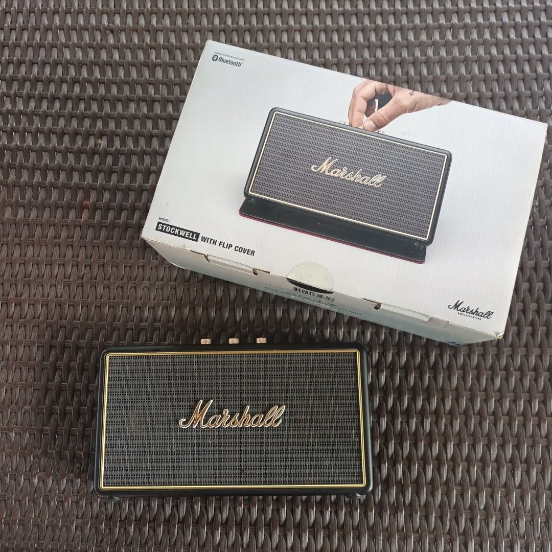 Marshall Stockwell with box(with Flaws, please read) (Category: Soundbars, Speakers & Amplifiers) located in Makati City. Submitted by cdiana (Listing ID 1376288165, Image 1). Description: - exterior flaws as seen on the photos - no audio issues - comes with box, booklet and charging cable - 100% authentic - cover not included - last price posted.
