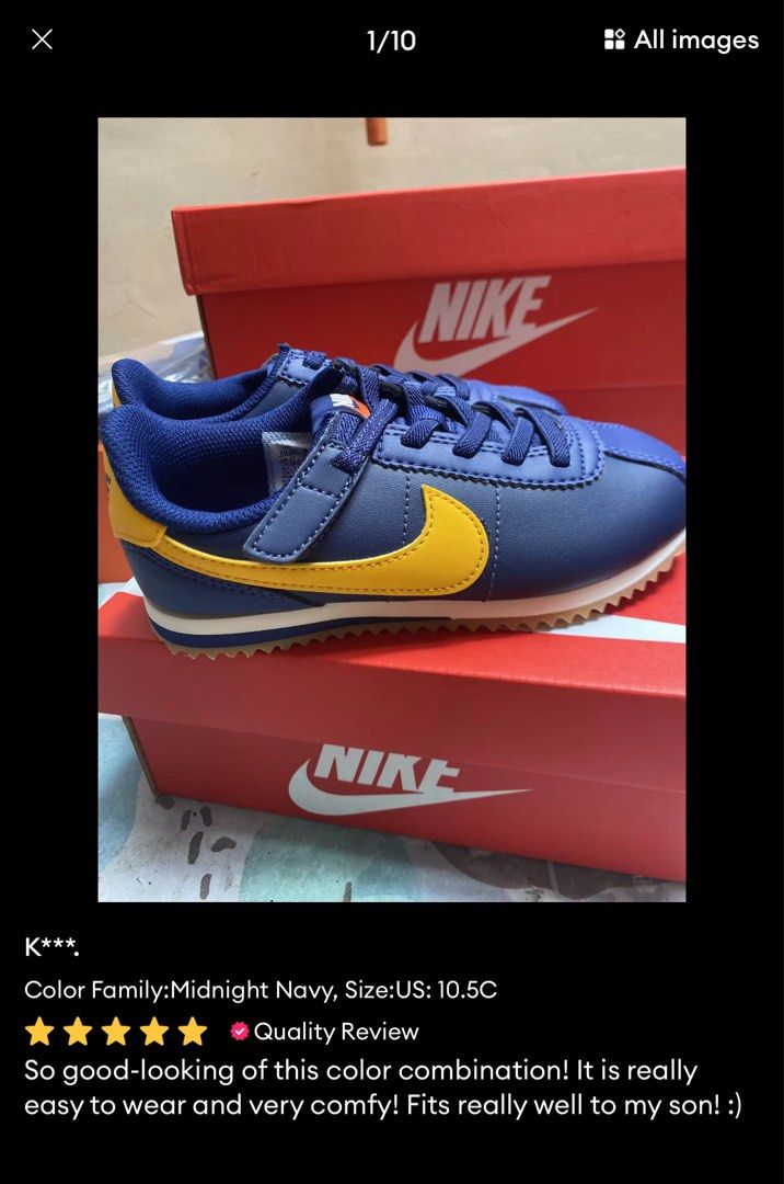 Nike Kids' Cortez - Midnight Navy (10.5C) (Category: Babies & Kids Fashion) located in Tacloban City. Submitted by preluvdby_e (Listing ID 1376385409, Image 3). Description: Size: 10.5C Slimfit siya so more or less would fit 15-17cm Pacheck nalang din size chart sa nike pero since slim fit to parang this runs small eh Used few times lang.