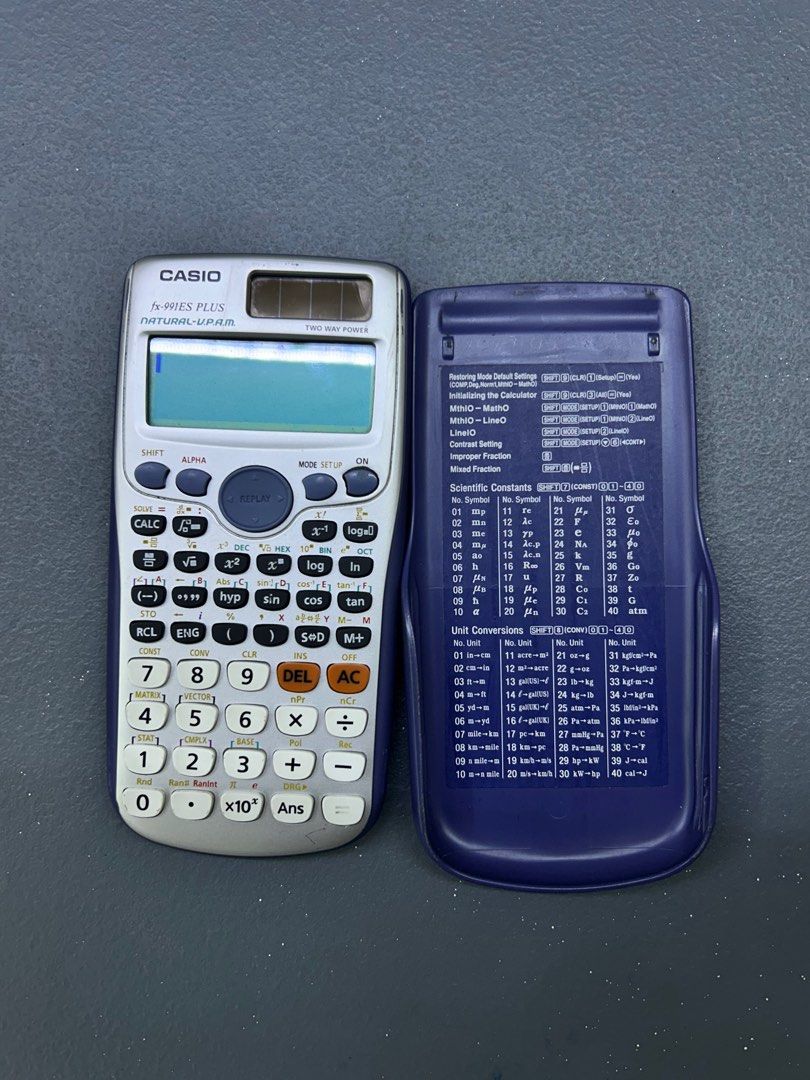 ORIGINAL Casio Scientific Calculator FX991ES Plus (Category: Office & Business Technology) located in Quezon City. Submitted by xeriz (Listing ID 1376295910, Image 2). Description: -Number of Functions : 417 -Natural textbook display -Dot matrix display -Solar & Battery -Non Programmable Weight: 0.11kg Length: 16.1cm Width: 7.7cm Height: 1.3cm No Box Orig Price ₱1,629.00.