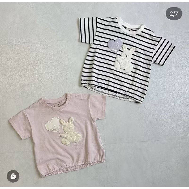 由 yuann_2024 (刊登 ID 1376381227，圖片 1) 提交，位於 台南市 (Tainan) 的 petit main 立體氣球 小兔子上衣 (類別：嬰兒及兒童流行時尚)，說明：條紋80cm 此款有剪標處理，介意者請留意唷！。