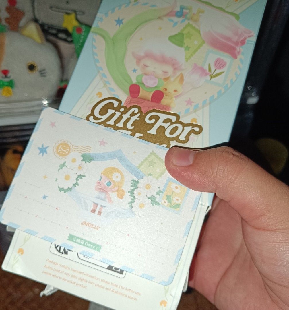 Pop mart Molly Gift for you (Category: Designer & Blind Box Toys) located in Manila. Submitted by theresalvador120219 (Listing ID 1376249001, Image 2). Description: Sealed, opened the box to check the card. SRP Open for Trade Loc. Sampaloc Manila MOP Gcash/Paymaya MOD Flash Express/Lalamove/Grab Meet up along España Blvd/Quezon Ave.