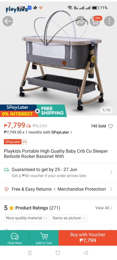 Portable High Quality baby crib / co sleeper (Category: Cots & Cribs) located in San Fernando. Submitted by pambercloset (Listing ID 1376415992, Image 1). Description: issue may konting hole but can be manageable.