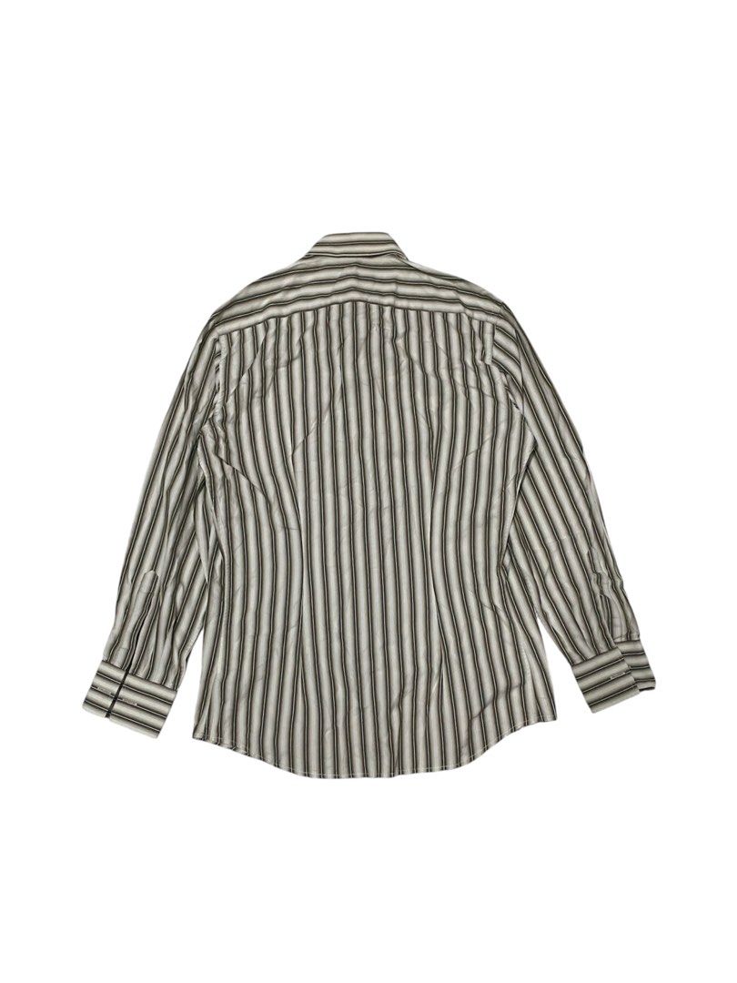 🏷️PRADA BUTTON UP STRIPED LONG SLEEVE (Category: Luxury Apparel) located in Quezon City. Submitted by angelamaec (Listing ID 1376283257, Image 2). Description: Excellent condition 20 1/2x27 sleeve length:23 Add ship.