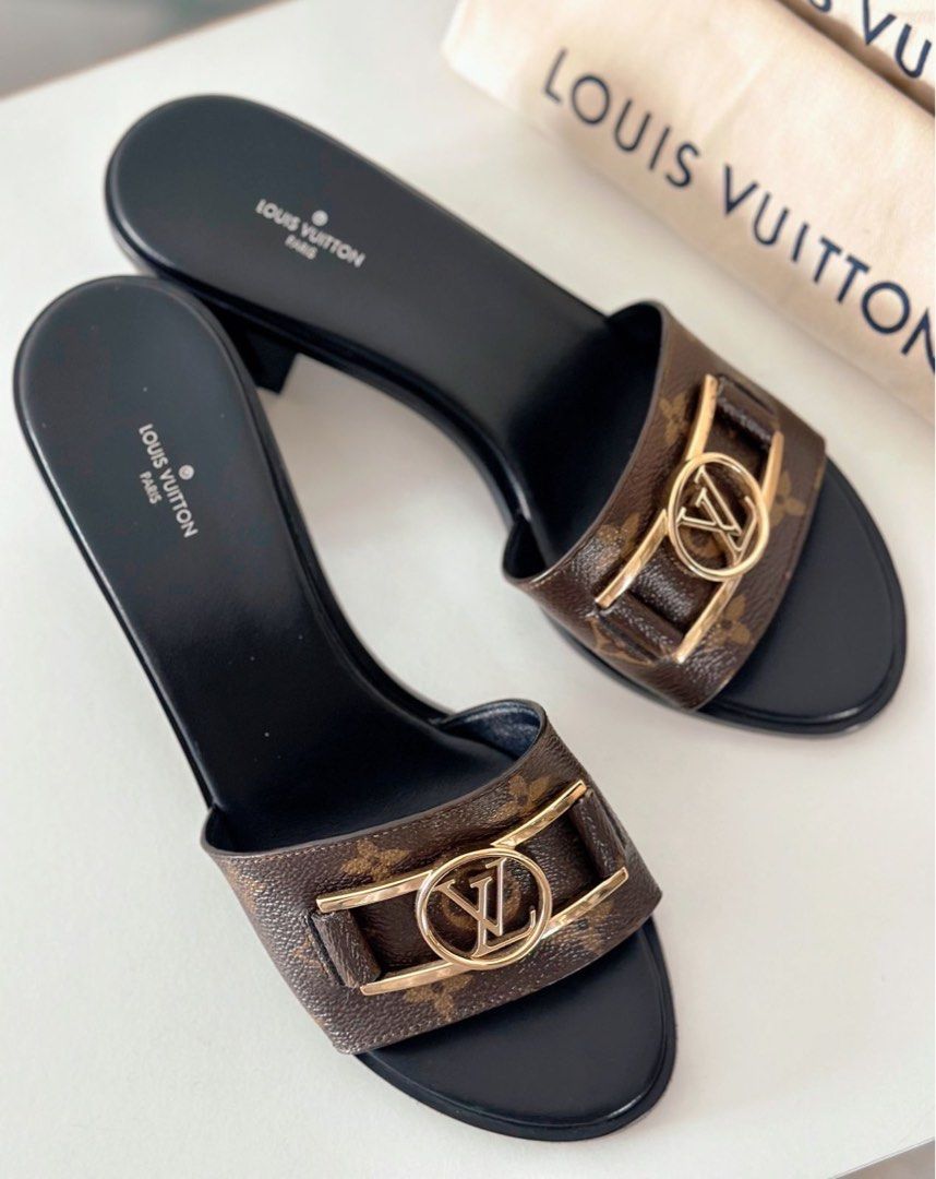 PRELOVED Excellent condition Louis Vuitton Lock It 'Brown Leather Mule  Slides Size 40 insole 26 with dustbag