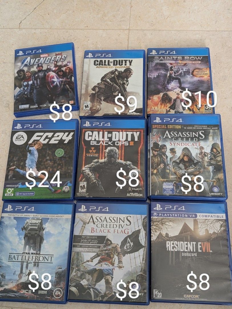 PS4 游戏 ps5 索尼 刺客信条：辛迪加 黑旗 生化危机7 星球大战：前线 fc24 使命召唤III 黑色行动 3 高级战争 圣安地列斯IV 4 逃离地狱 漫威复仇者联盟628630611015691123