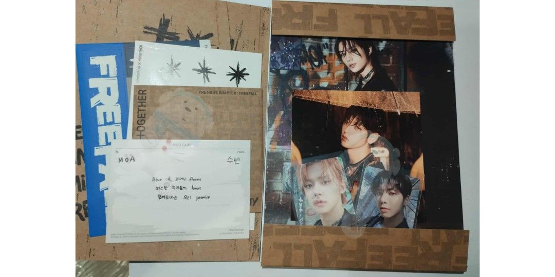 TXT The Name Chapter: Freefall, Reality and Melancholy Version, complete inclusions (Category: CDs & DVDs) located in Los Banos. Submitted by chimmys1357 (Listing ID 1376313996, Image 3). Description: TXT The Name Chapter: Freefall, Reality and Melancholy Version, complete inclusions ❤️Complete inclusions, what you see is what you get ❤️Minor dents and flaws on the album due to delivery, album material, and storage on display cabinet, but photoca