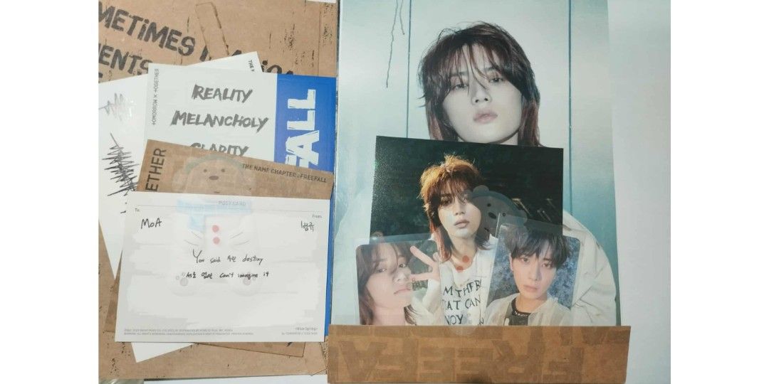 TXT The Name Chapter: Freefall, Reality and Melancholy Version, complete inclusions (Category: CDs & DVDs) located in Los Banos. Submitted by chimmys1357 (Listing ID 1376313996, Image 2). Description: TXT The Name Chapter: Freefall, Reality and Melancholy Version, complete inclusions ❤️Complete inclusions, what you see is what you get ❤️Minor dents and flaws on the album due to delivery, album material, and storage on display cabinet, but photoca