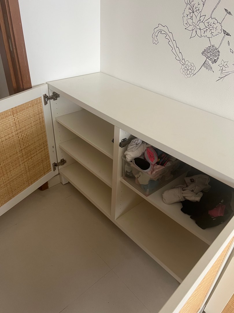 White Rattan Cabinet with Drawers & Shelves, Furniture & Home Living ...