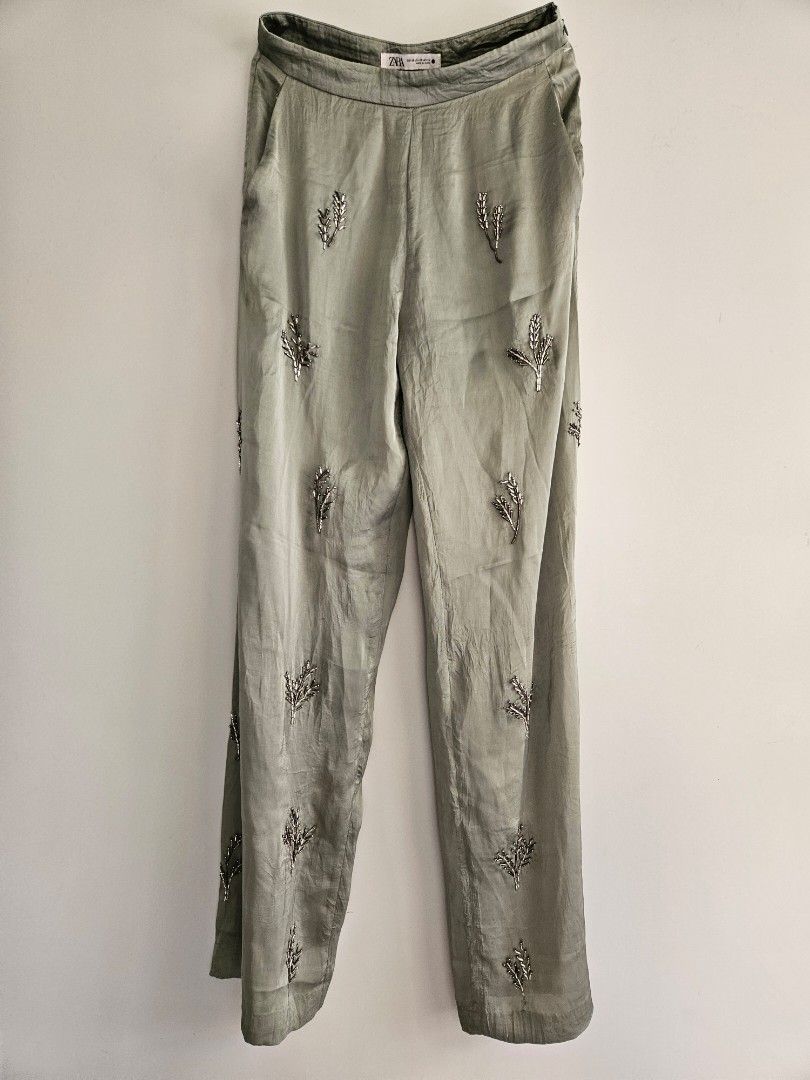 ZARA beaded silk pants (Category: Other Bottoms) located in Pasig City. Submitted by authph (Listing ID 1376250257, Image 1). Description: waist 26-27 sf c/o buyer delivery : j&t / lalamove / grab mop : gcash / bpi / unionbank / maya strictly no cod.