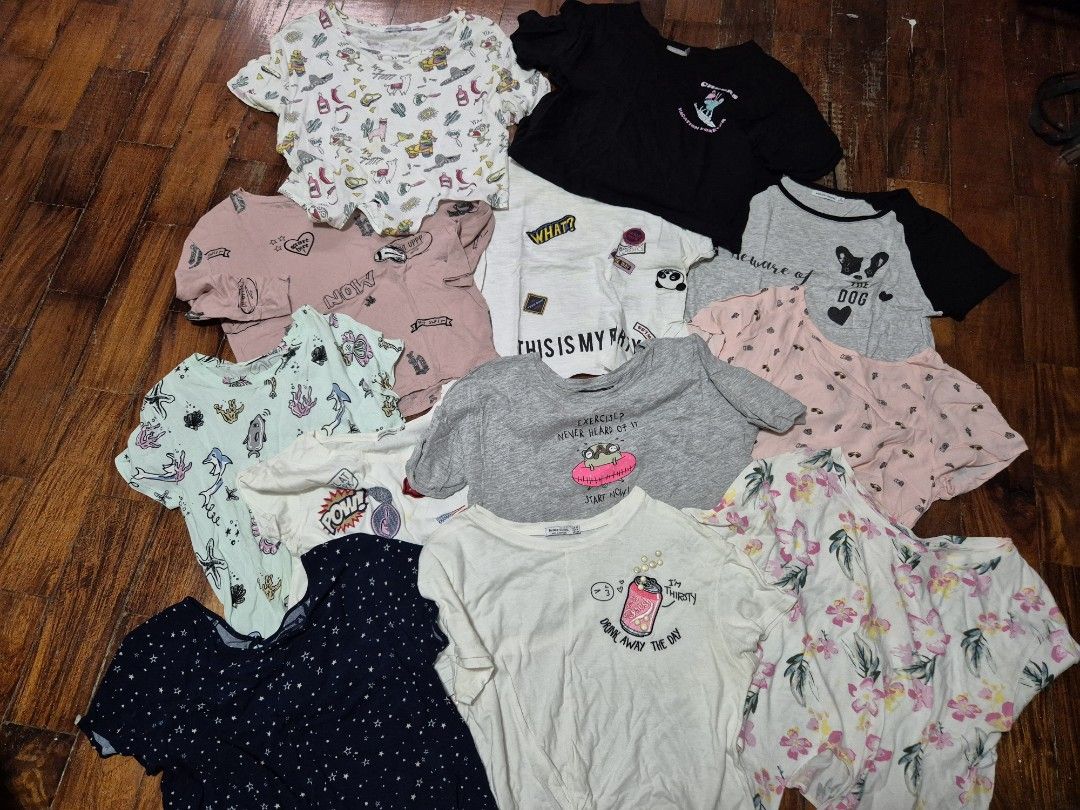 12 pcs Assorted Preloved Bershka tops for teens (Category: Babies & Kids Fashion) located in San Juan City. Submitted by liv1978 (Listing ID 1376481941, Image 1). Description: Sizes are mostly S and M. Fits 10-16 yrs old. White tees may have yellowish stain due to non-use, but washable..